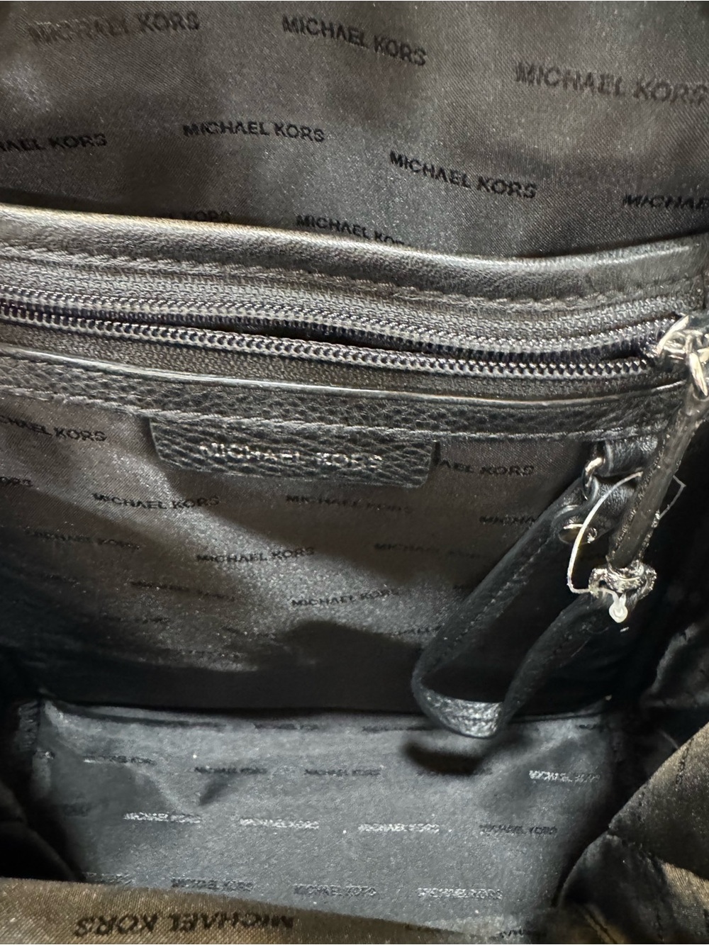 Michael Kors Rhea Black Pebbled Leather Backpack with Silver Hardware - Picture 6 of 8